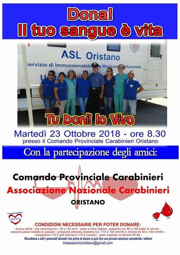 Oristano - donazione sangue carabinieri pro talassemia