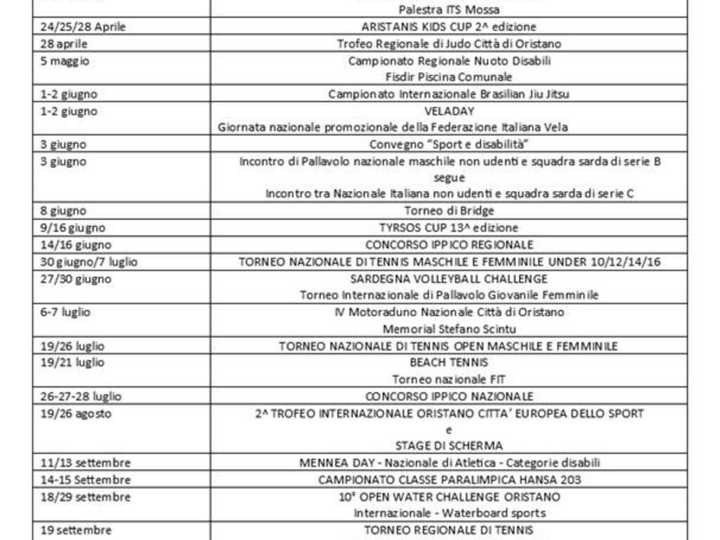 Oristano - eventi - sport - città dello sport - calendario