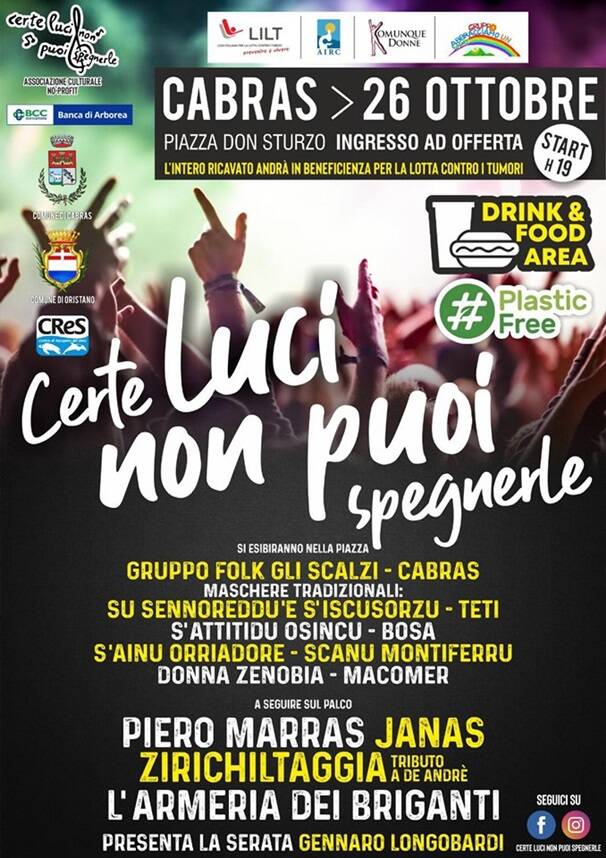 locandina Certe luci nonpuoi spegnerle Cabras evento benefico