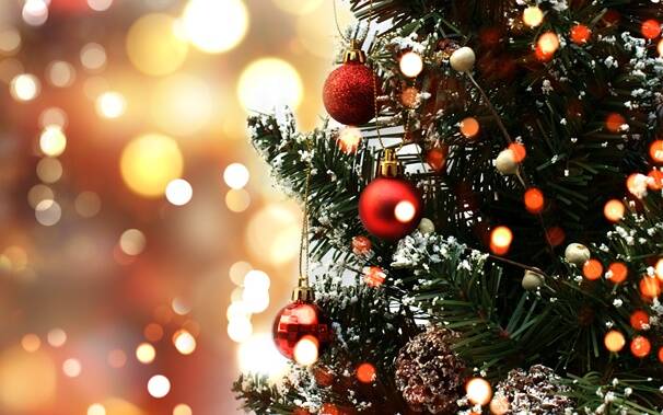 Christmas tree on bokeh lights background