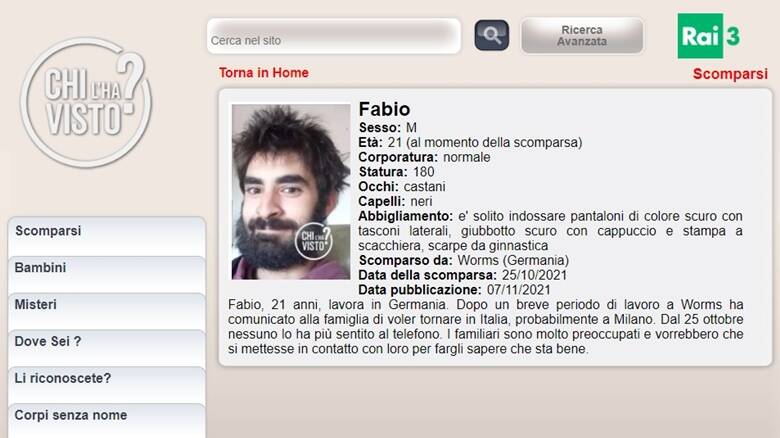 Fabio Manunza scomparso