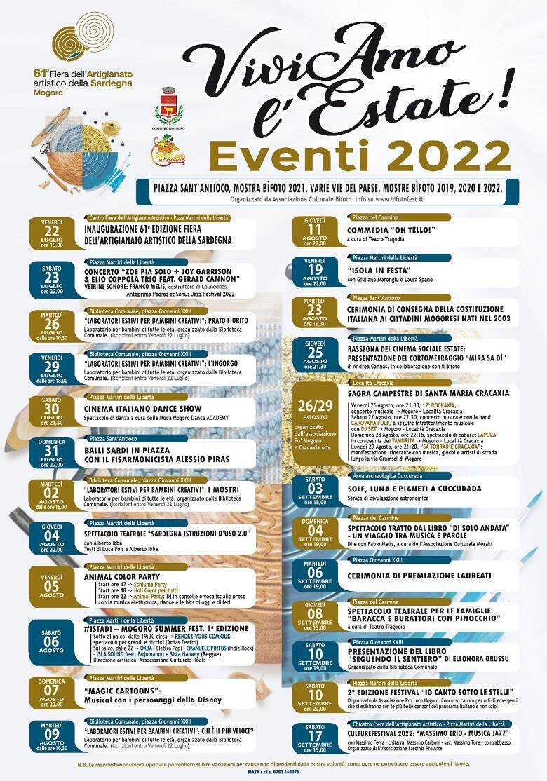 Programma eventi Mogoro Fiera 2022