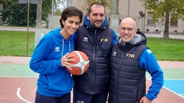 Lo staff tecnico dell’Italbasket Fisdir. Da sinistra Francesca D’Erasmo, Giuliano Bufacchi e Mauro Dessì