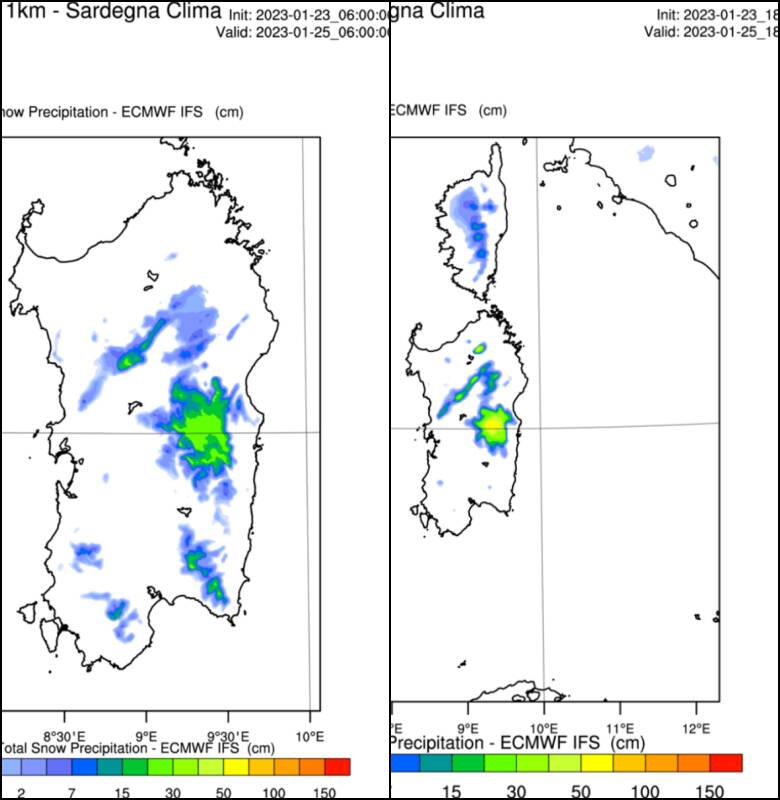 Modelli previsione neve mercoledì 25 - Sardegna Clima
