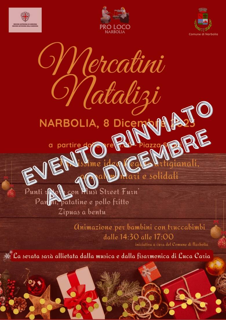 Narbolia mercatino natale rinviato 10 dicembre